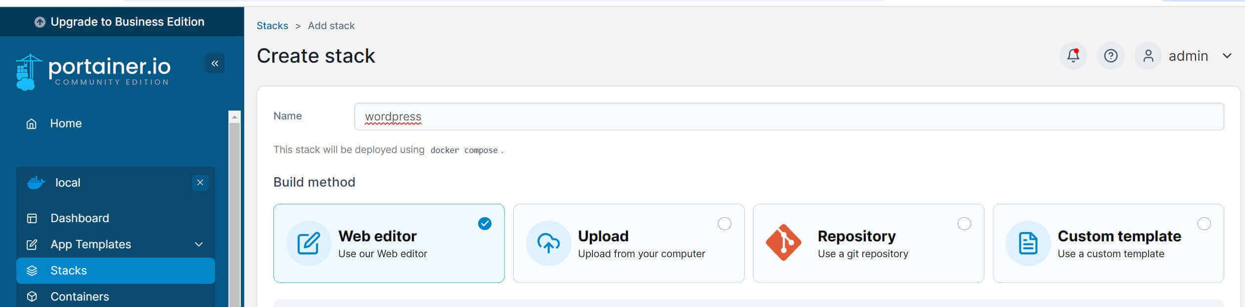 使用 Portainer 安装 WordPress