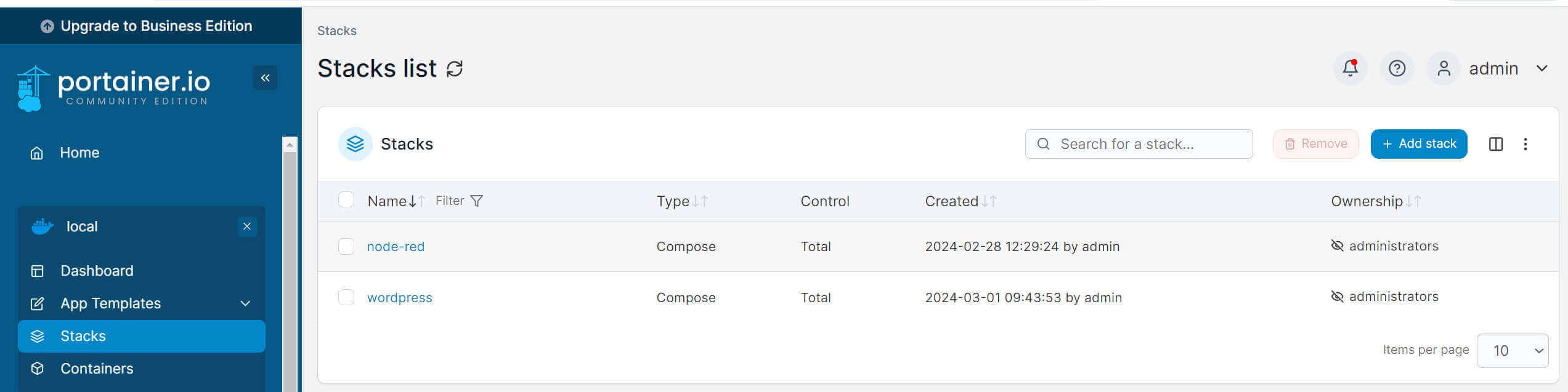 访问 Portainer 上的 WordPress