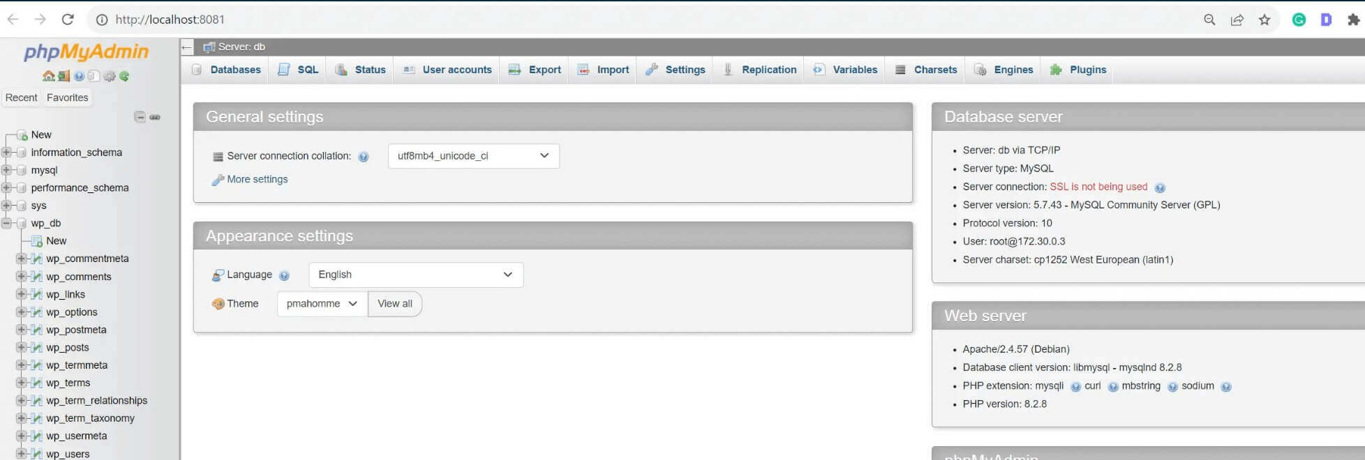 使用 PhpMyAdmin 访问 WordPress Portainer MySQL 数据库
