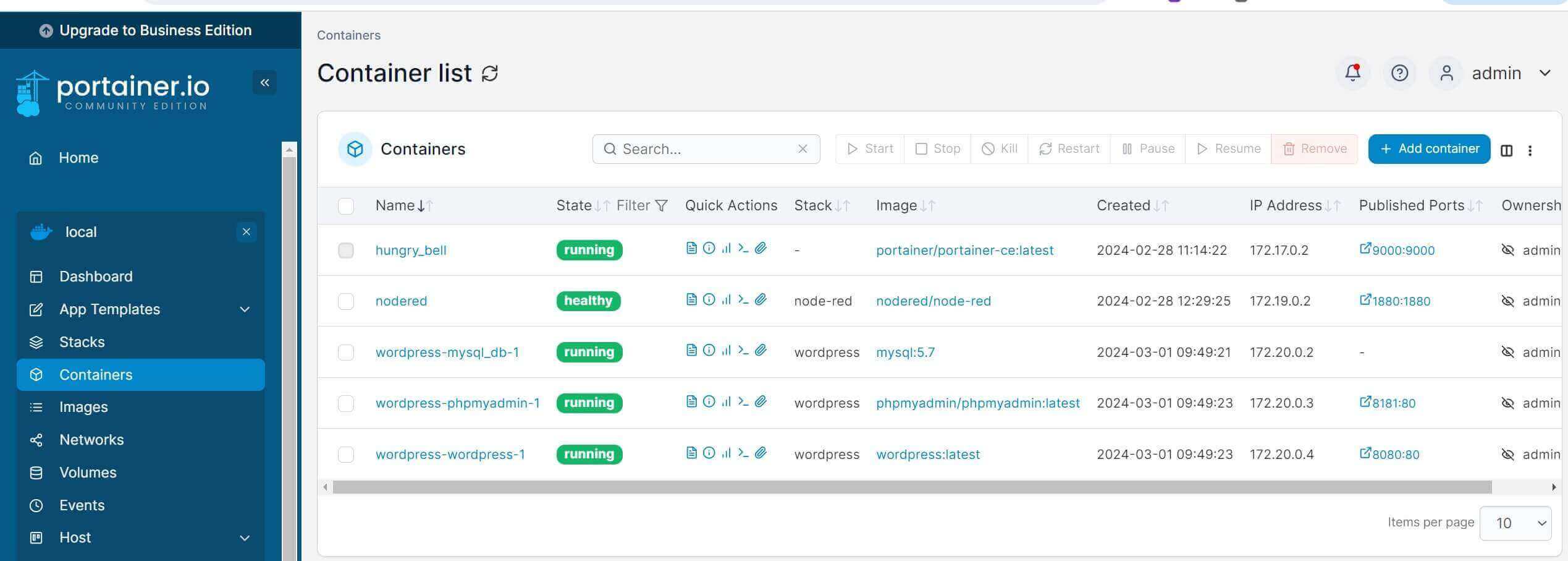 访问 Portainer 上的 WordPress
